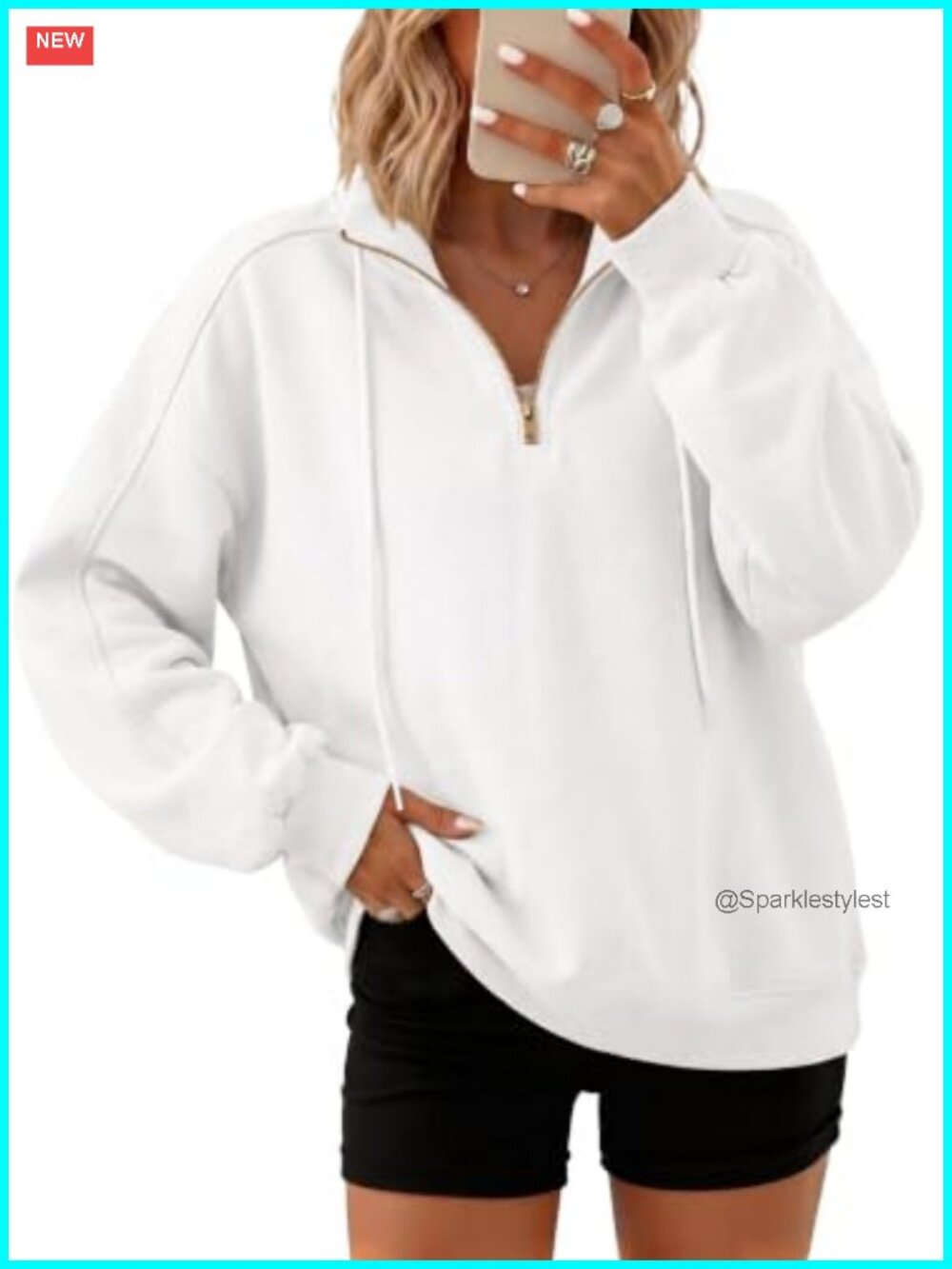 Oversized Quarter Zip Sweatshirt Women Long Sleeve Mock Neck Pullover